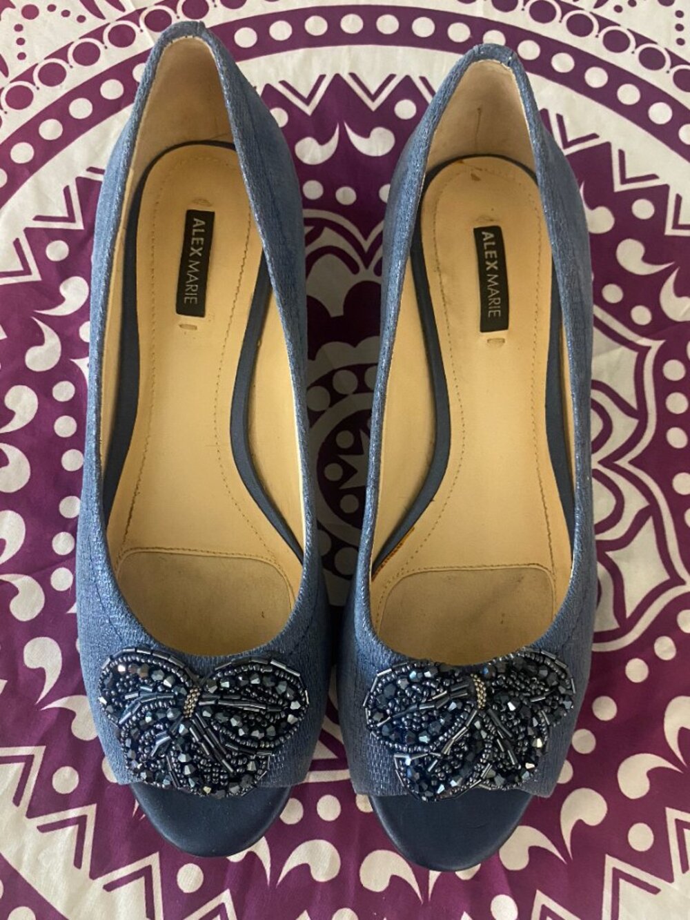 Alex Marie Bridal Beaded Bow Peep Toe Wedge Flats